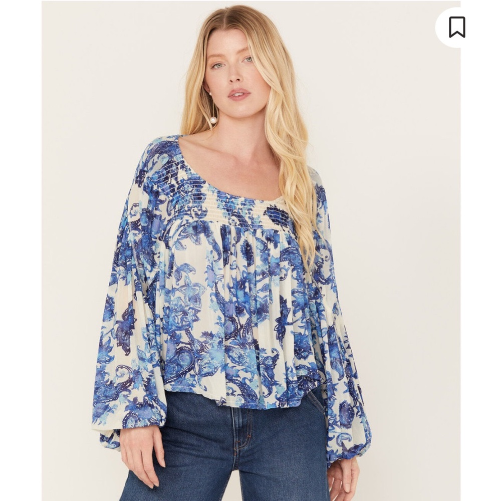 Free People Purple and White Floral Blouse